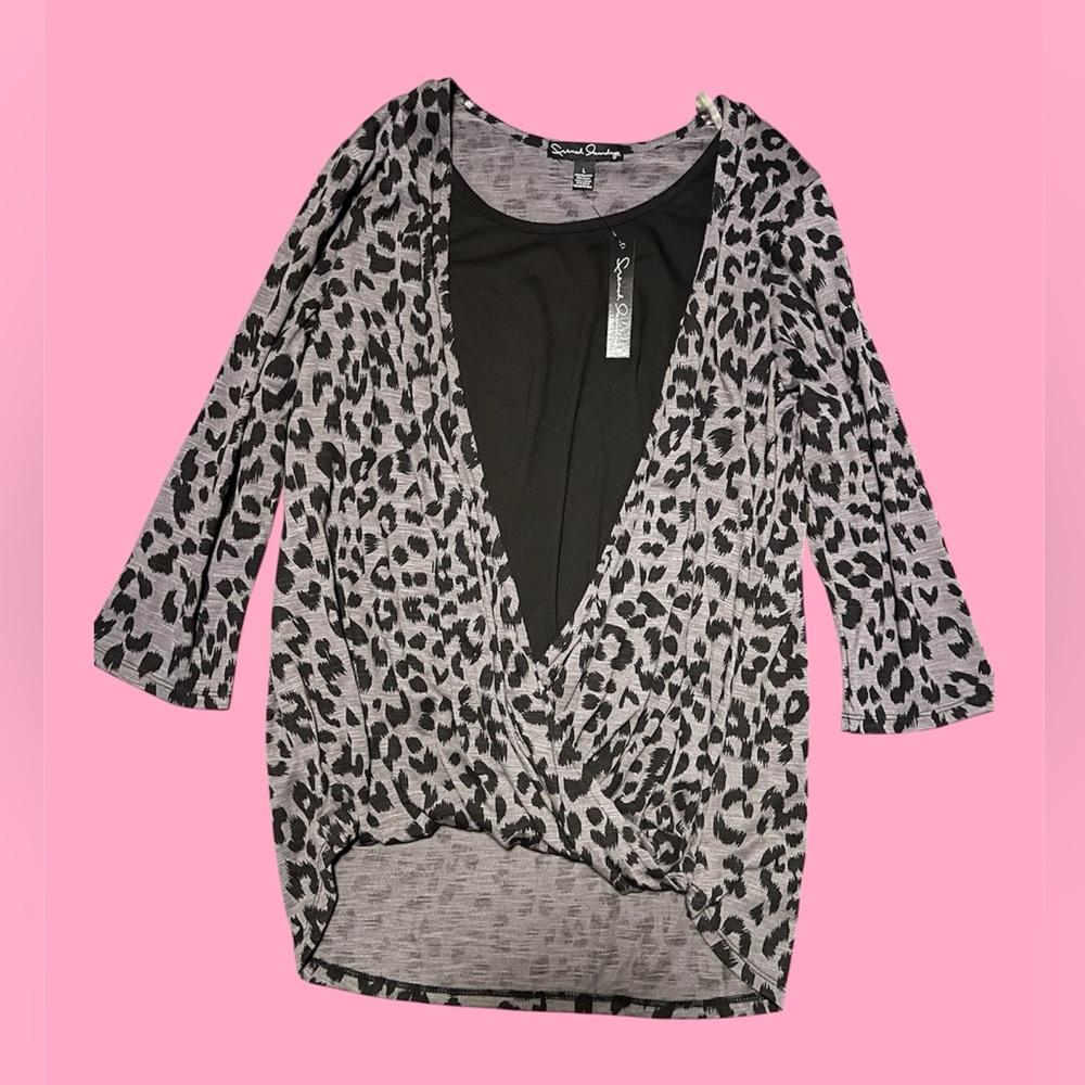 French Laundry Gray and Black Animal Print Blouse